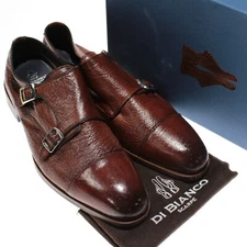 Di Bianco NWD Isernia Peccary Double Monk Strap Dress Shoes Size US 11 in Brown