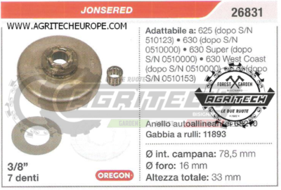 26831 OREGON Clutch Sprocket Chainsaw JONSERED 670 3/8