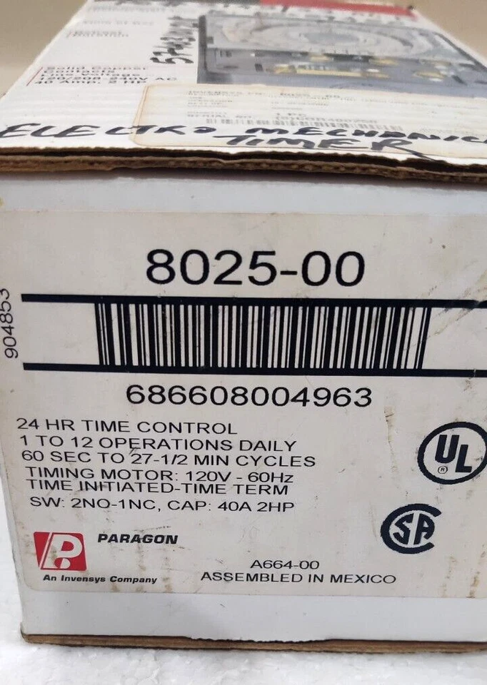 PARAGON MODEL 8025-00 TIMER A-664-00 8000 SERIES TIMING MOTOR 120V 60HZ - Image 4 of 4