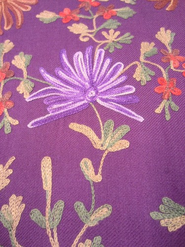Large Plum Orange Lilac Green Purple Floral Embroidery WOOL SHAWL Scarf Wrap - Picture 5 of 9