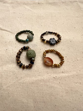Set of 4 Handmade Colorful Beaded Rings - Adjustable
