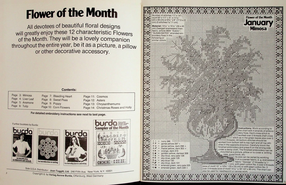Flower Of The Month 12 Beautiful Designs Cross Stitch Pattern By Burda - Image 2 of 3