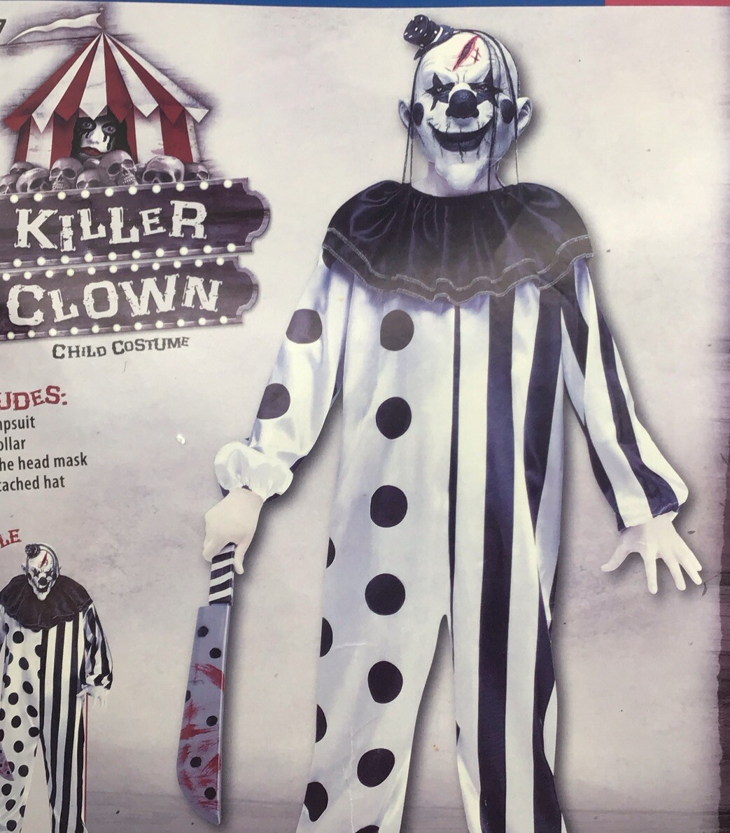Killer Clown Halloween Costume Boys Size Medium 8 NEW Mask Horror Fun 3 Piece