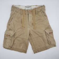 Abercrombie Fitch Cargo Shorts Brown Heavy Drawstring Zip Fly Boys Youth 14
