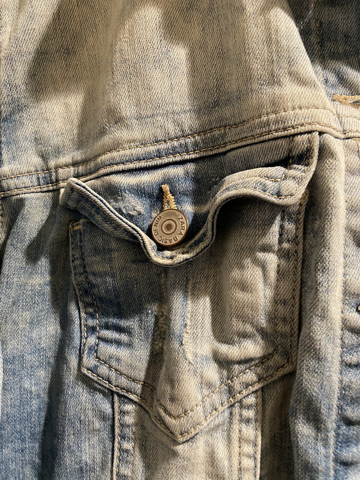 Zara Basic Denim Jean Jacket Blue Distressed Wome… - image 6