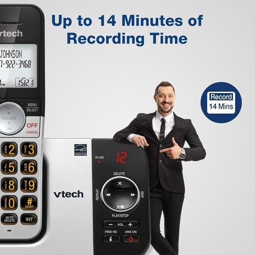 Elegant Silver/Black 3-Handset Cordless Phone with Easy Caller ID Functionality - Zdjęcie 5 z 16