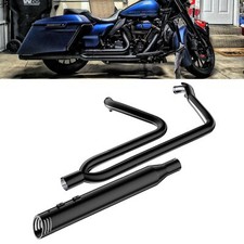 Pro 2 into 1 Black Exhaust Pipe w/ 4" Muffler Fit For 1995-2016 Harley Touring.