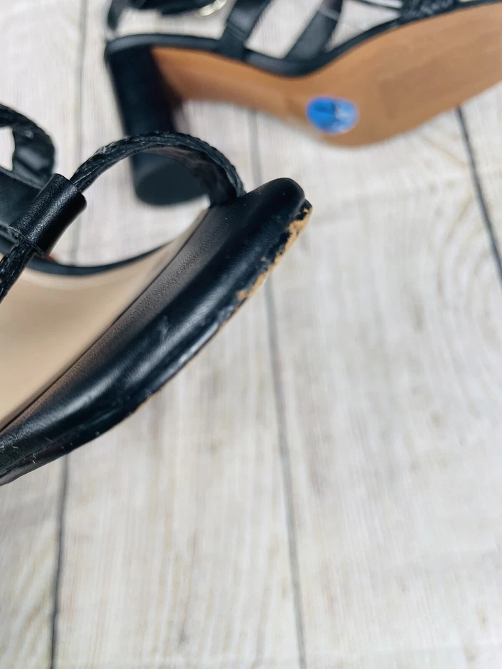 Sandalia Banana Republic para mujer talla 7,5 negra tejida correa tacones en bloque Foto 4 de 4