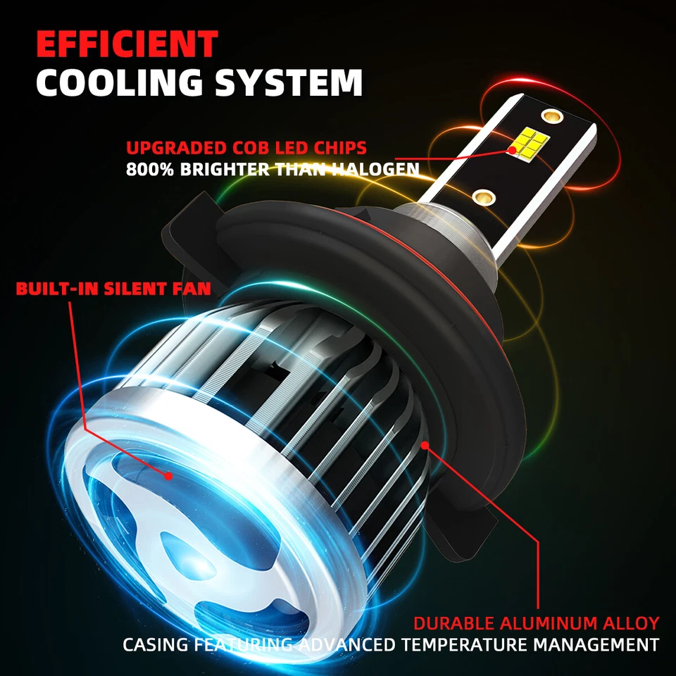 H13 9008 LED Headlight Bulbs 9145 Fog Light 6500K For Dodge Dakota 2005-2009 - Image 3 of 4