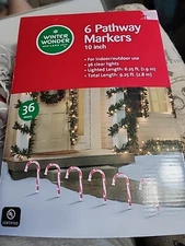 6 Winter Wonder Lane 10 inch Candy Cane Pathway Markers String Lights