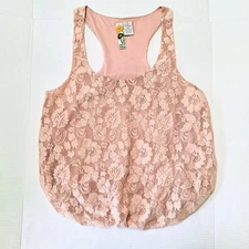 Mimi Chica Tank Top Sleeveless Shirt Womens Sz M Lined Pink Floral Sinch Bottom