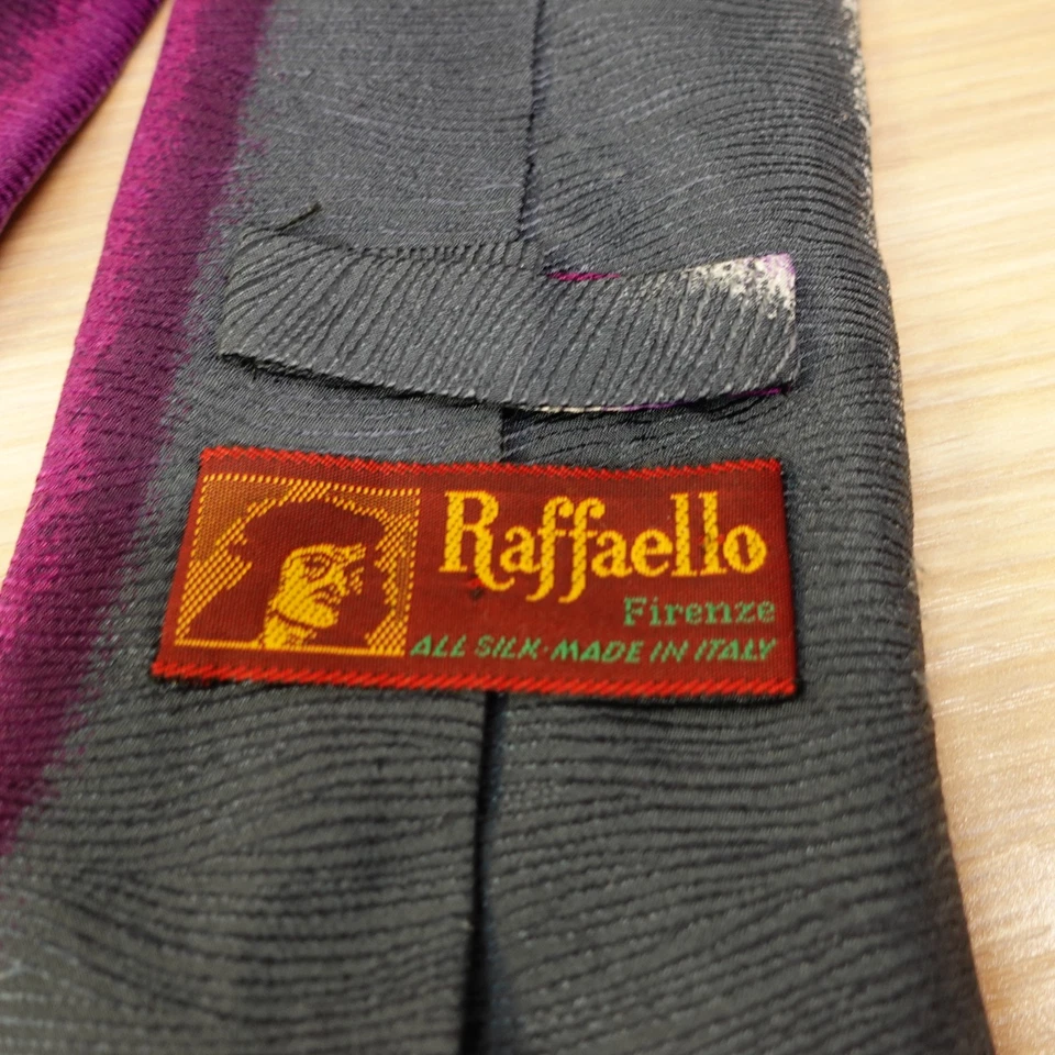 Neck Tie Mens Purple Vertical Stripe Abstract Silk Bold WIDE Italian RAFFAELLO - Image 3 of 4