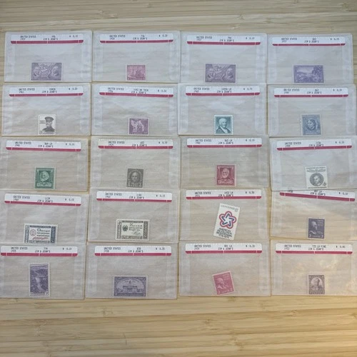US Stamp Lot 20 Mint Singles MNH MH 1910s-1950s Collection Vintage Glassines