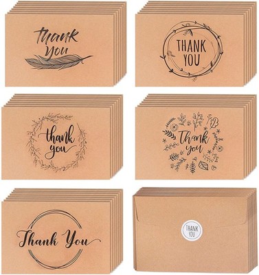 Altatac 40 Kraft Rustic Envelopes, Stickers Thank You Notes Cards Bulk Brown 