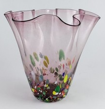 Vintage Murano Venezia Italy Fazzoletto Confetti Art Glass Vase Signed
