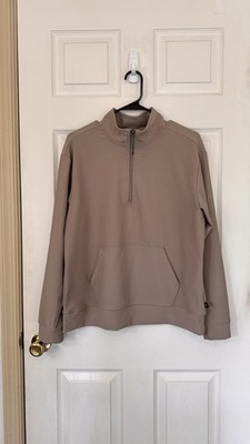 Skechers Go Luxe Top Women's XL Taupe Ribbed Knit Quarter Zip Pullover Active