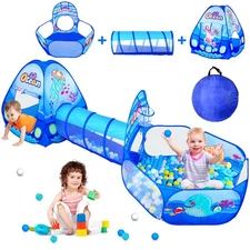 3 in 1 Kids Play Tent with Tunnel, Ball Pit, Basketball Hoop for Boys & Girls...
