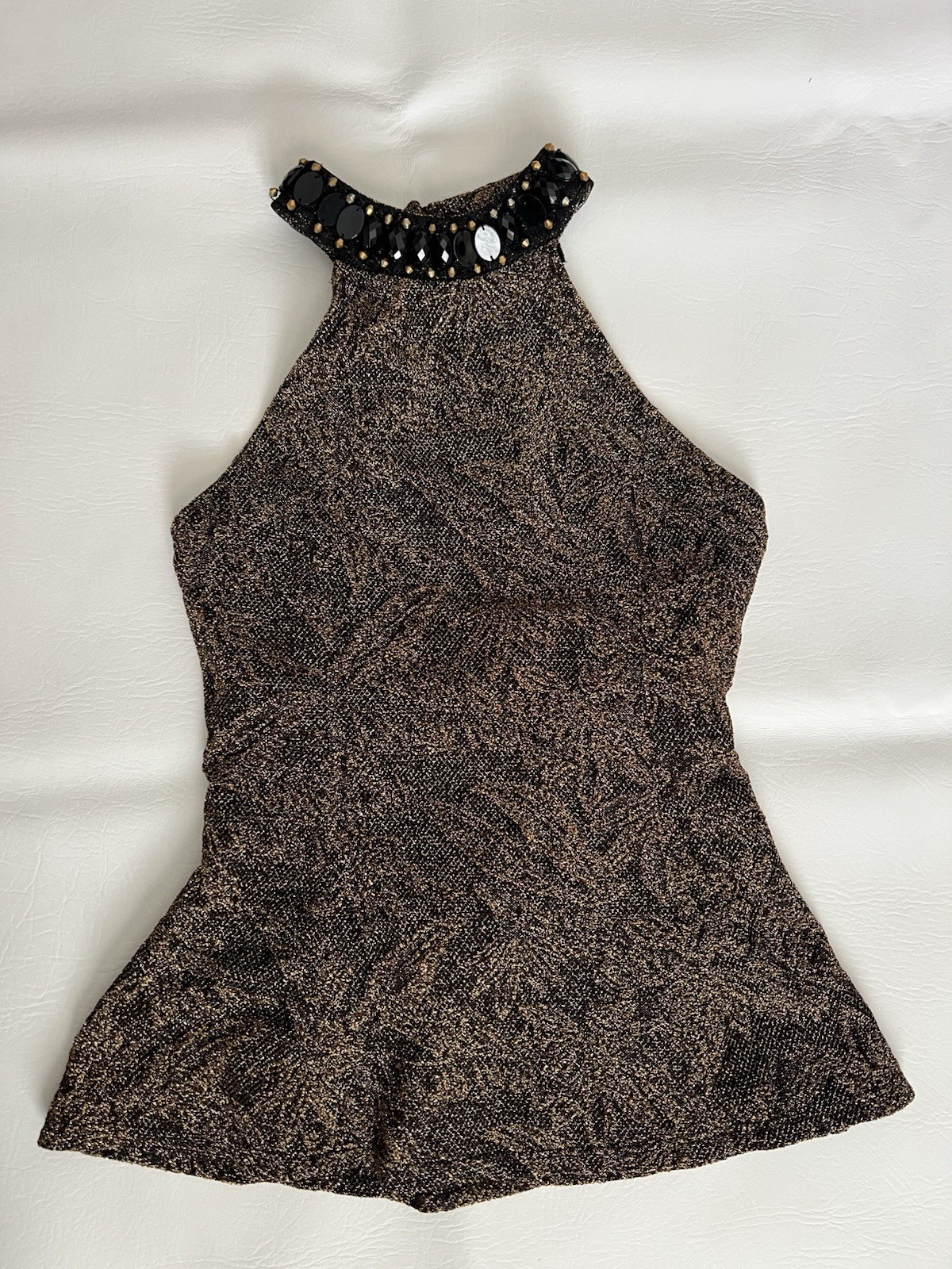 Agacci Y2K Metallic Halter Top Beaded Neck Sz. Small Jr. Whimsigoth Glam Baddie
