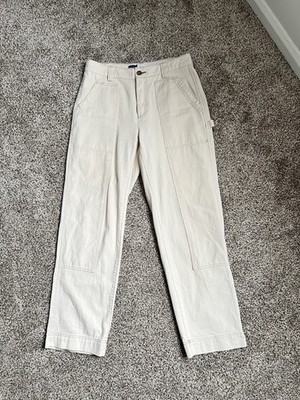 Women s Off White Carpenter Pants Size 10 Tall Straight Leg Casual Old Navy