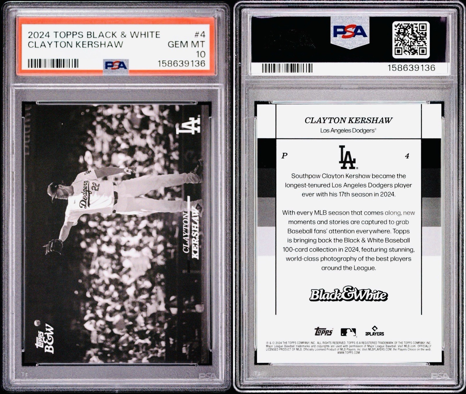2024 Topps Black and White Clayton Kershaw #4 PSA 10 Gem Mint Dodgers view 6