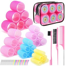 5 Sizes Self Grip Hair Rollers Set Hair Curlers with Clips Comb Multicolor