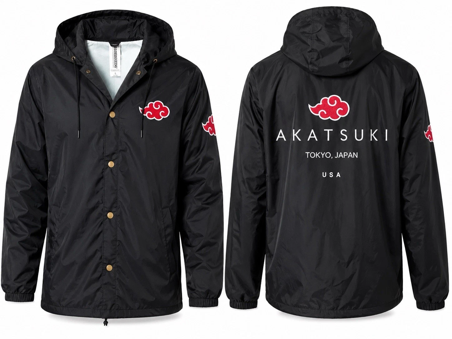 Akatsuki Naruto Rain Jacket Windbreaker Hooded Black Anime Jacket Large BB#6
