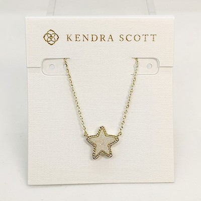 New Kendra Scott Jae Star Gold Pendant Necklace In Iridescent White Drusy