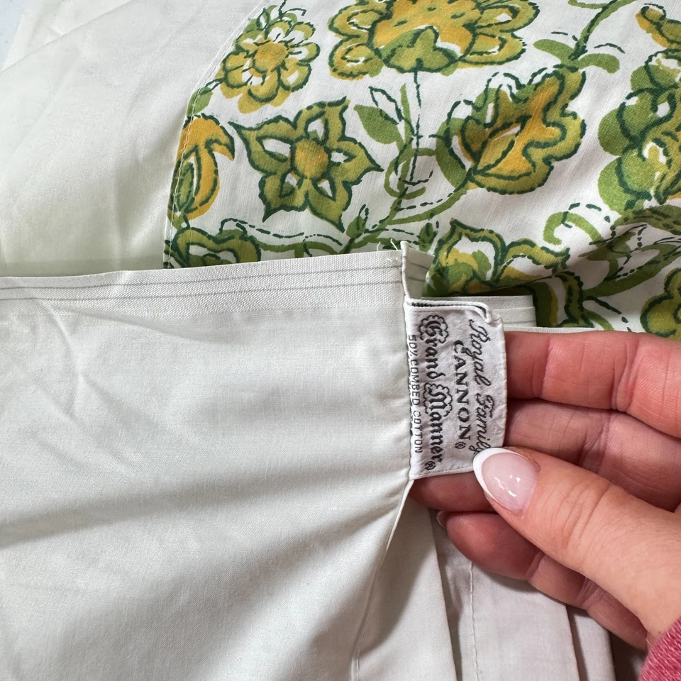 Vintage Cañón Doble Hoja Plana Verde Borde Floral Años 70 Retro mcm Gran Manor Foto 3 de 4