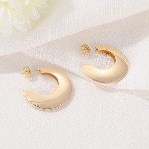 Authentic 1Pair 18K Gold Plated Half Hoop Stud Earrings, Minimalist Jewelry Supply, Earri
