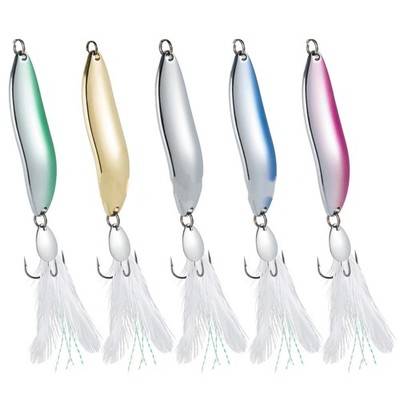 5pcs 9g-21g Metal Spoon Fishing Lures Freshwater Spinner Feathers Tail Bass Bait