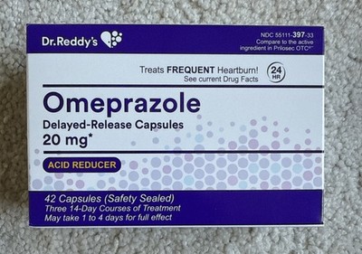 Dr Reddy s Omeprazole, 20 mg Delayed-Release Acid Reducer, 84 Capsules Exp 9/26