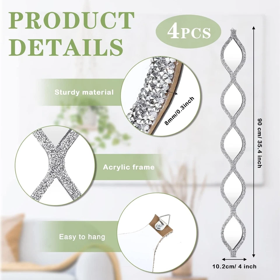 Teardrop Wall Mirrors, 4 Pcs Rustic Diamond Mirror Decor for Bathroom, Silver - Image 2 of 4