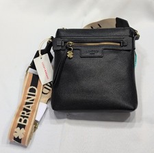 Lucky Brand Black Shoulder Bag Adjustable Strap Zipper Logo Charm