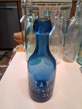 1880'S Cobalt Blue Chicago, Illinois Blob Top Soda / Beer Bottle - J A L