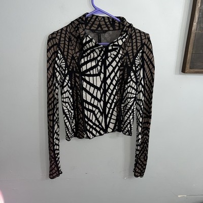 BCBGMAXAZRIA Women's Sweater Jacket W/Geo Web Pattern Knit Long Sleeve Sz S
