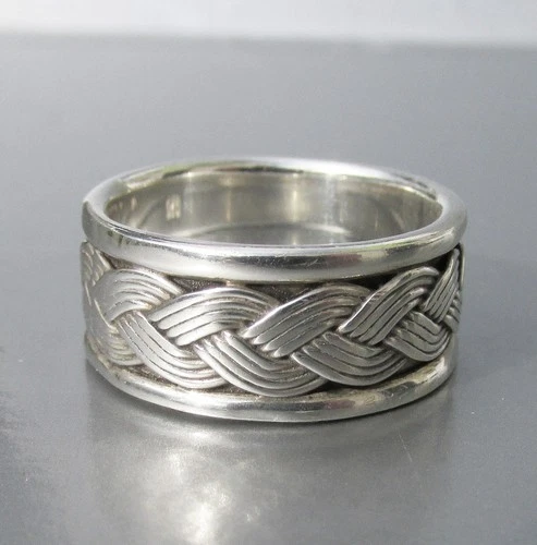 Sterling Silver Vintage BRAIDED Inlay Wide Band Ring, Sz 7 1/2