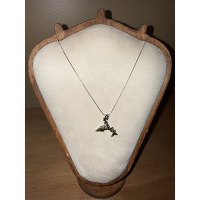 Silver Tone Mermaid Riding Dolphin Pendant Necklace Green Blue Enamel Accents