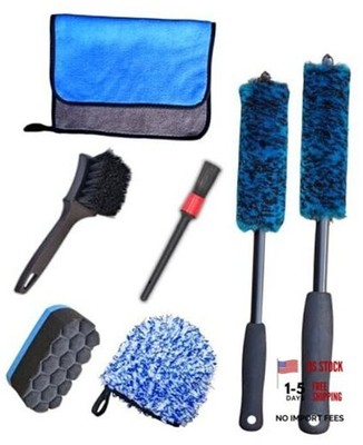 7PCS Car Wheel Rims Detail Cleaning PRO Wash Kit, Wheel 7 Pack (Blue & Black)