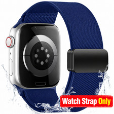 Elastic Nylon Band for Apple Watch 44mm 45mm with Magnetic Clasp, Stretchy Desig