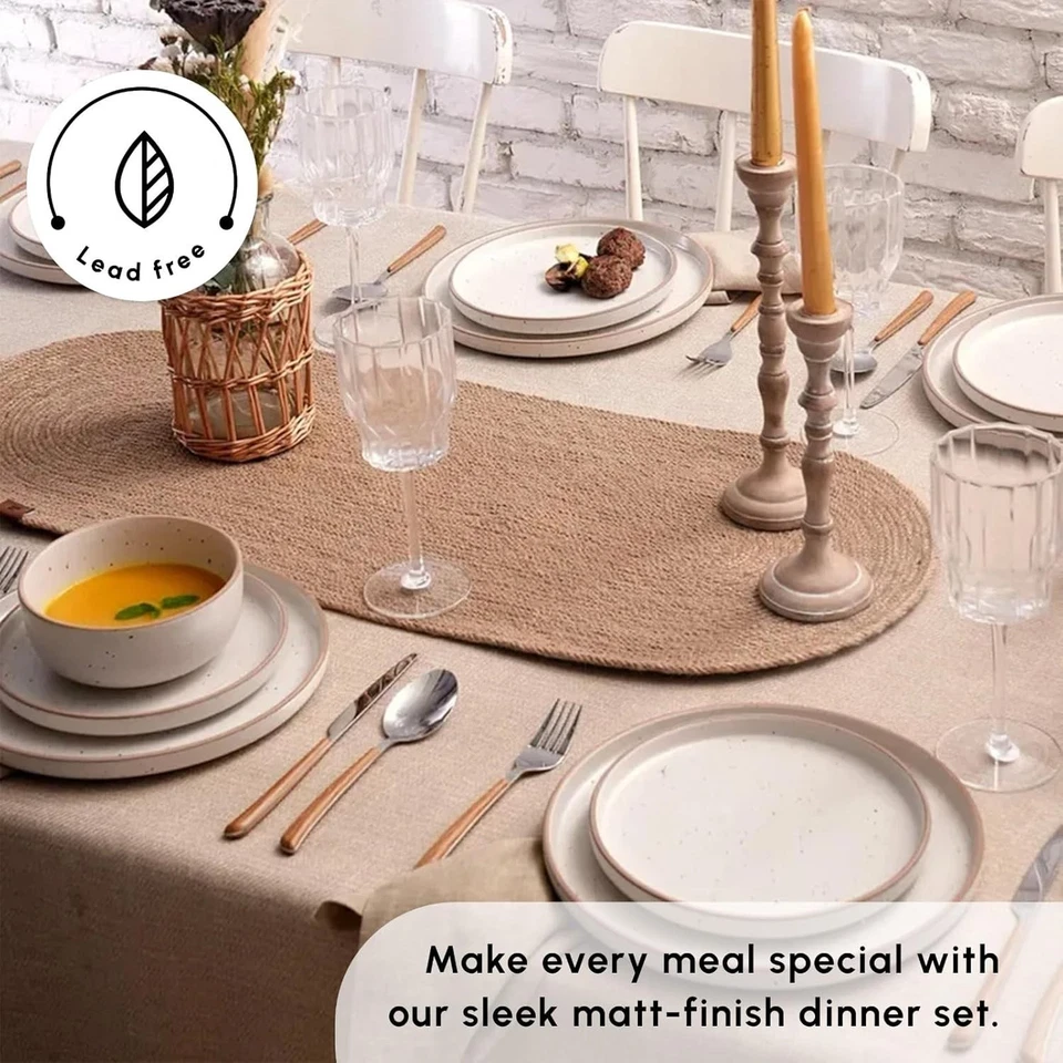 18-Piece Stoneware Dinnerware Set for 6 - Modern Beige Plates, Bowls - Useful - Image 4 of 4