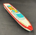 Vtg 1950s Peggy Jane Tin Wind Up Speed Boat * J Chein * Tested & Working * 14.5"