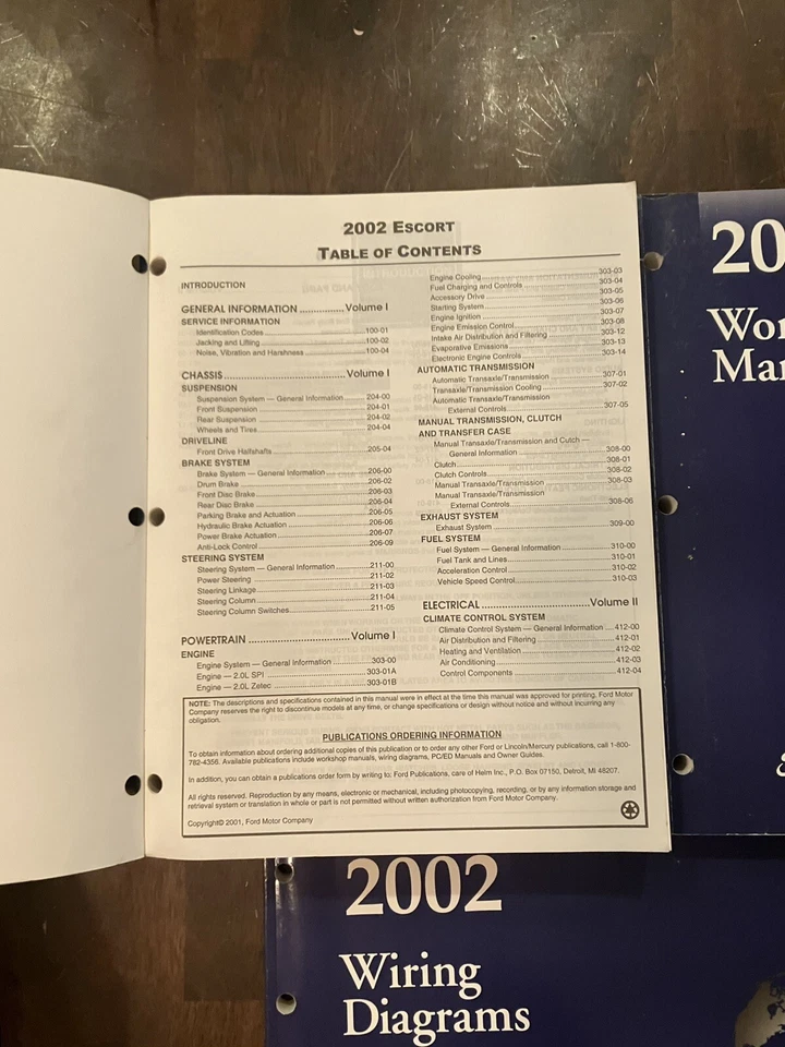 Ford Escort Vol 1&2 2002 manual de taller diagramas de cableado eléctrico Foto 2 de 4