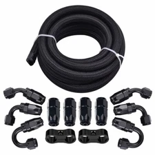 20FT 6AN 8AN 10AN CPE Braided Nylon Fuel Line Kit Fuel Hose End Fittings Black