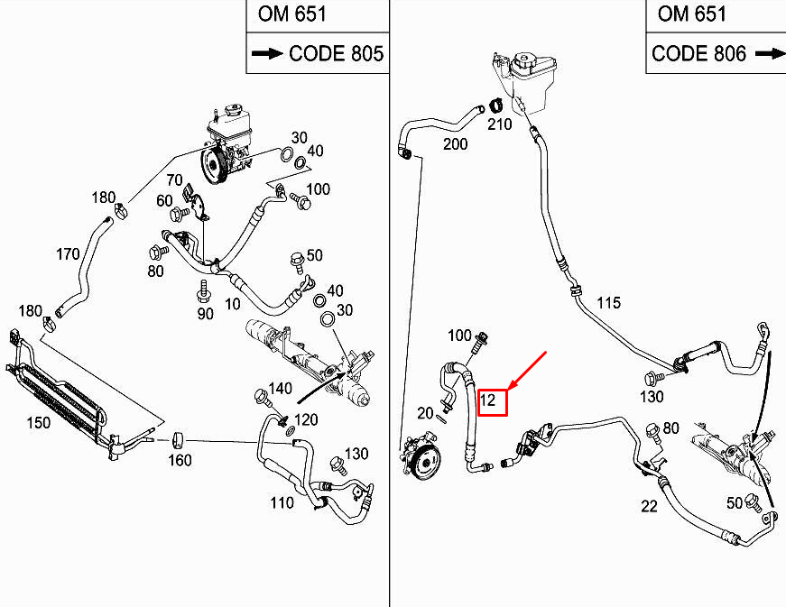 Neu MERCEDES-BENZ SLK R172 Servolenkung Hochdruckleitung A1724606524 Original