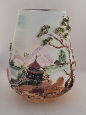 KEN OCORR POTTERY STUDIO LARGE JAPANESE ART INFLUENCE 3-D VASE 10.5'' H
