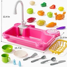 Play Sink with Running Water, Kitchen Sink Toys with Electric Faucet, Play