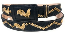 MEN'S EMBROIDERED WESTERN BELT, ROOSTER LEATHER BELT, CINTO VAQUERO CON GALLO