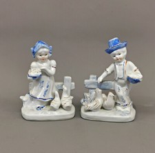 9140267 Paire Porcelaine Nippesfiguren Poules Et Gänsejunge Fille 10x6x17cm