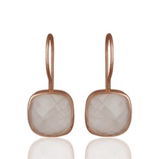 Rose Quartz Gemstone Rose Gold Plated 925 Silver Dangle Earrings Jewelry