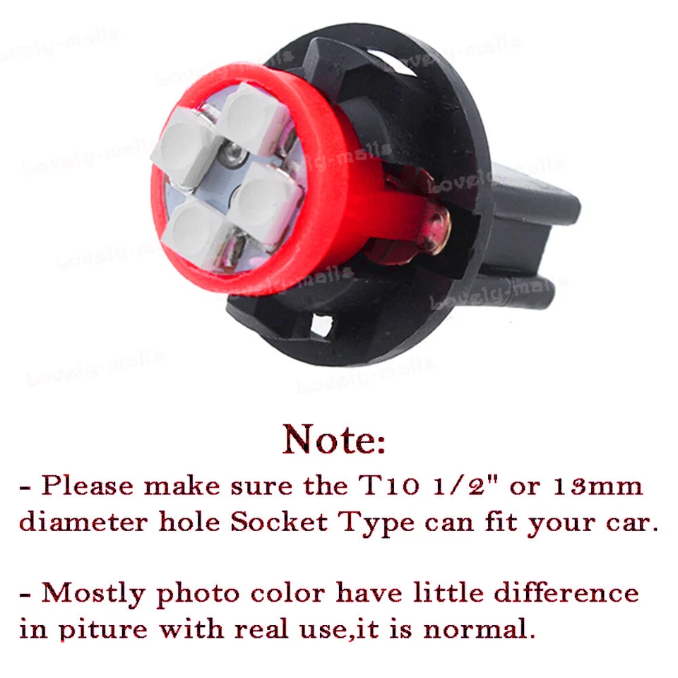 10 Piezas Rojo T10 168 Panel de Instrumentos Calibre Bombilla LED +194 Enchufe de Bloqueo Giratorio Foto 2 de 4